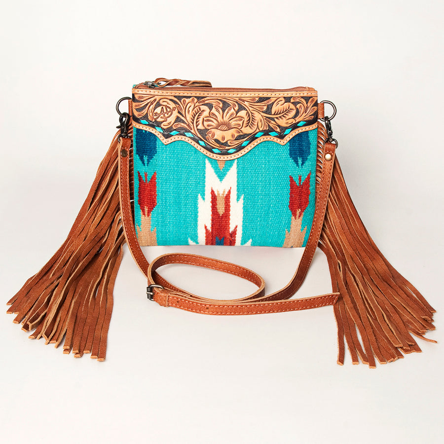 American Darling CrossBody Bag Saddle Blanket Fabric Genuine Leather Western Women Handbag Purse | for Cute Travel