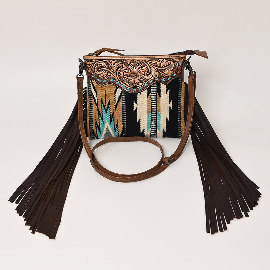 American Darling CrossBody Bag Saddle Blanket Fabric Genuine Leather Western Women Handbag Purse | for Cute Travel