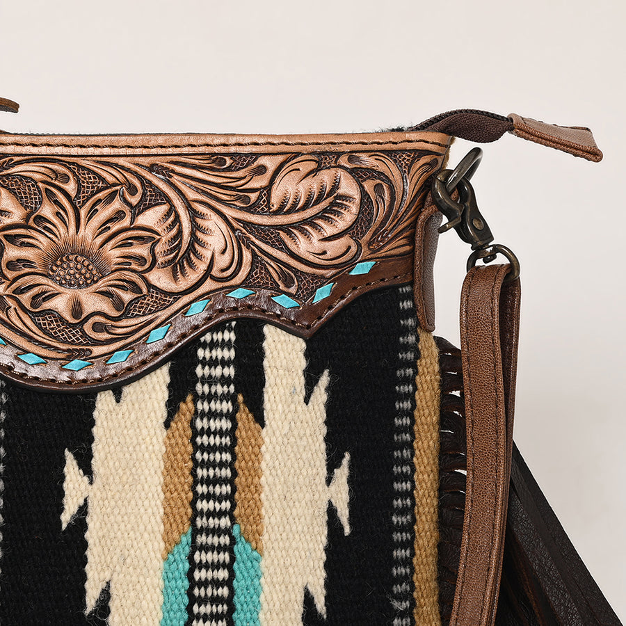 American Darling CrossBody Bag Saddle Blanket Fabric Genuine Leather Western Women Handbag Purse | for Cute Travel