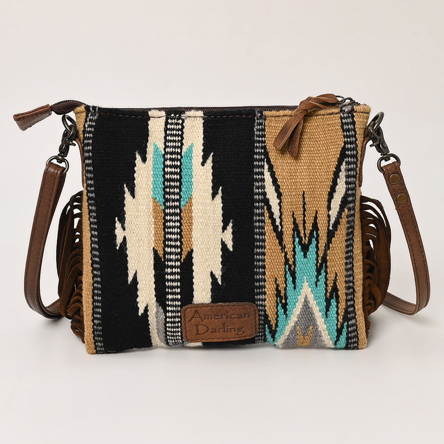 American Darling CrossBody Bag Saddle Blanket Fabric Genuine Leather Western Women Handbag Purse | for Cute Travel