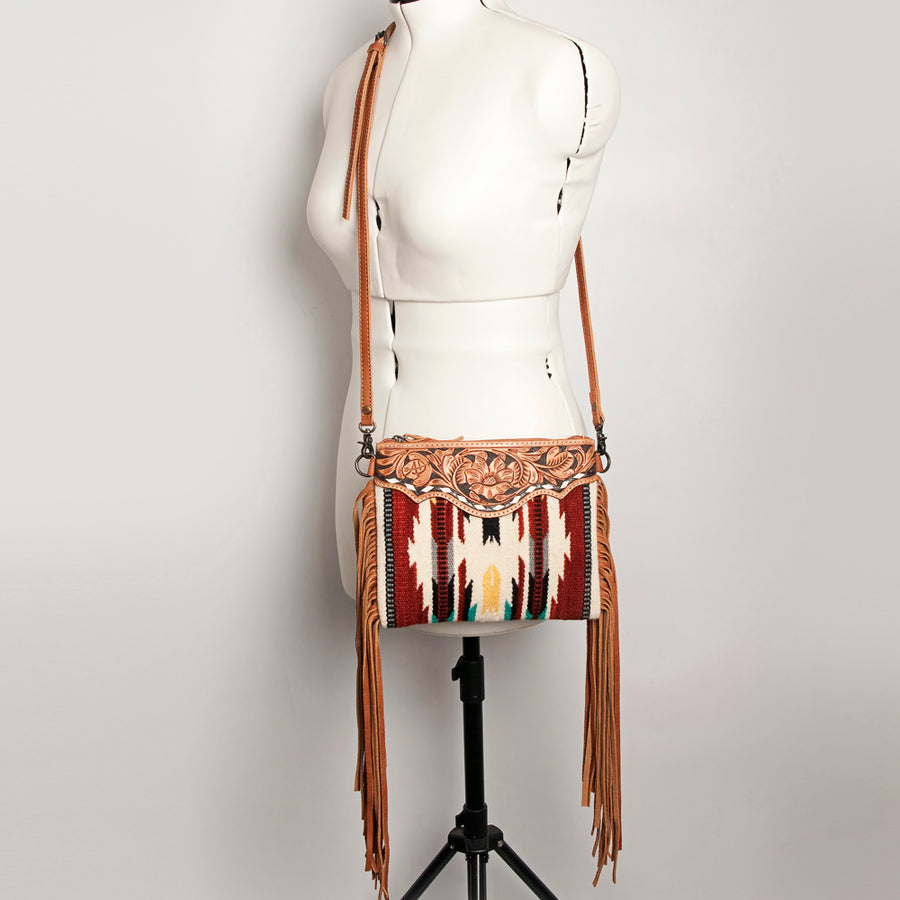 American Darling CrossBody Bag Saddle Blanket Fabric Genuine Leather Western Women Handbag Purse | for Cute Travel