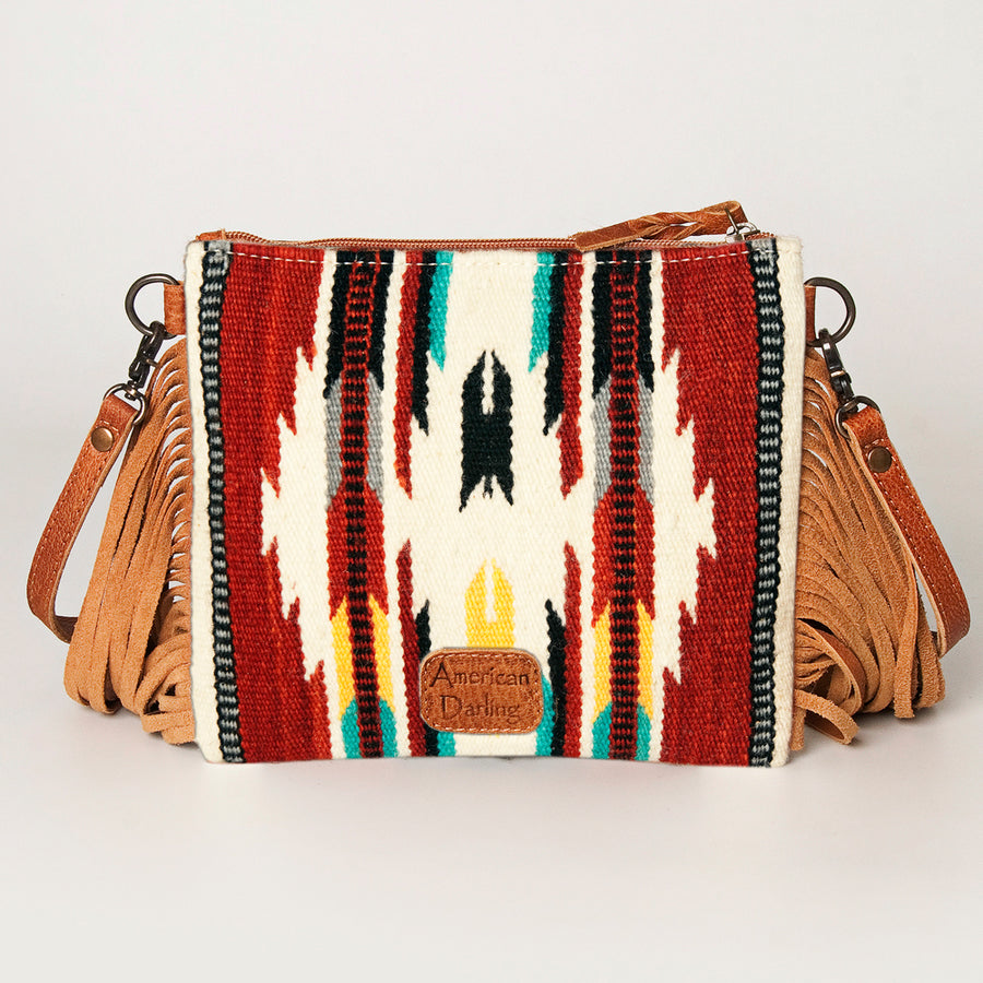 American Darling CrossBody Bag Saddle Blanket Fabric Genuine Leather Western Women Handbag Purse | for Cute Travel