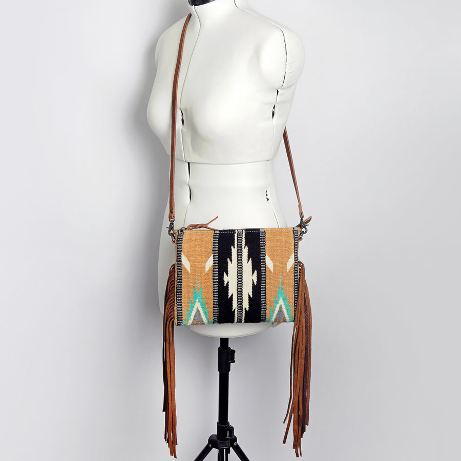 American Darling CrossBody Bag Saddle Blanket Fabric Genuine Leather Western Women Handbag Purse | for Cute Travel