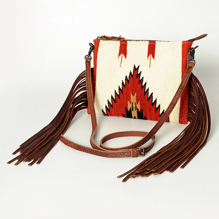 American Darling Cross body Bag with Woven Saddle Blanket and Fringes - Uhorse