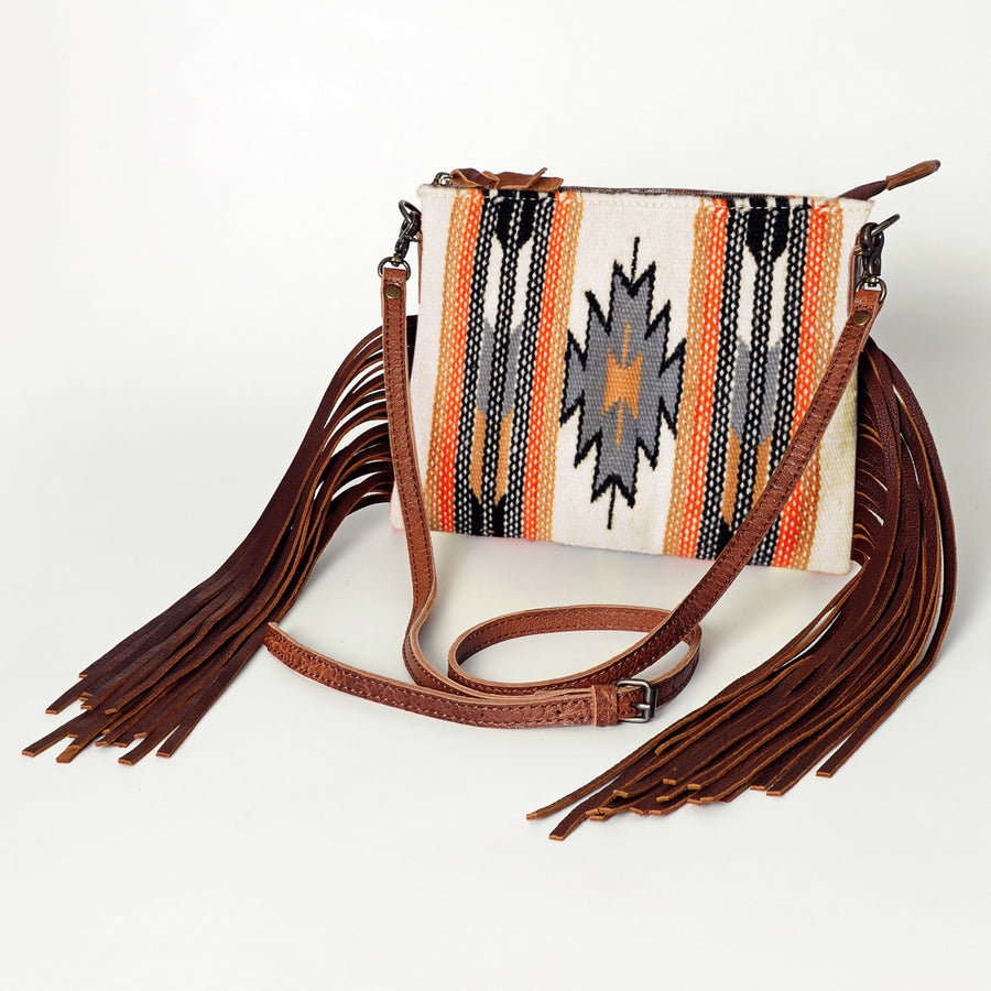 American Darling Cross body Bag with Woven Saddle Blanket and Fringes - Uhorse