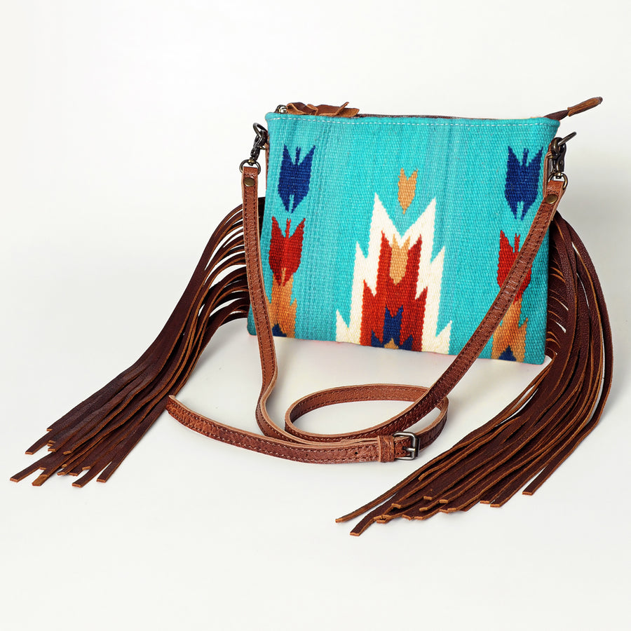 American Darling Cross body Bag with Woven Saddle Blanket and Fringes - Uhorse