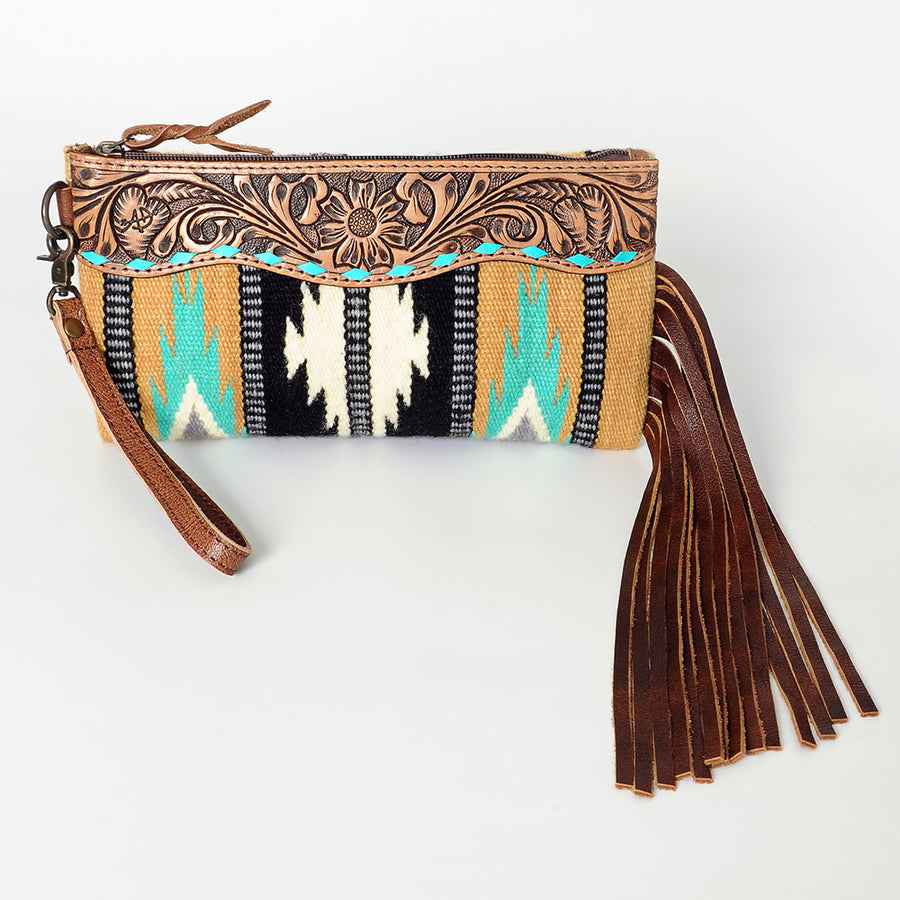 American Darling Wristlet Bag Handcrafted from Floral Embossed Damascus Genuine Leather with YKK Zipper and Wrist Strap