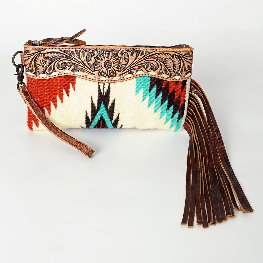 American Darling Wristlet Bag Handcrafted from Floral Embossed Damascus Genuine Leather with YKK Zipper and Wrist Strap