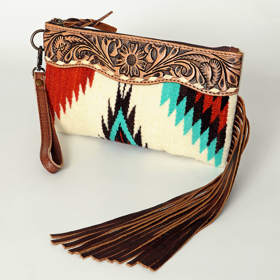 American Darling Hand Tooled Saddle Blanket Wristlet Bag - Uhorse