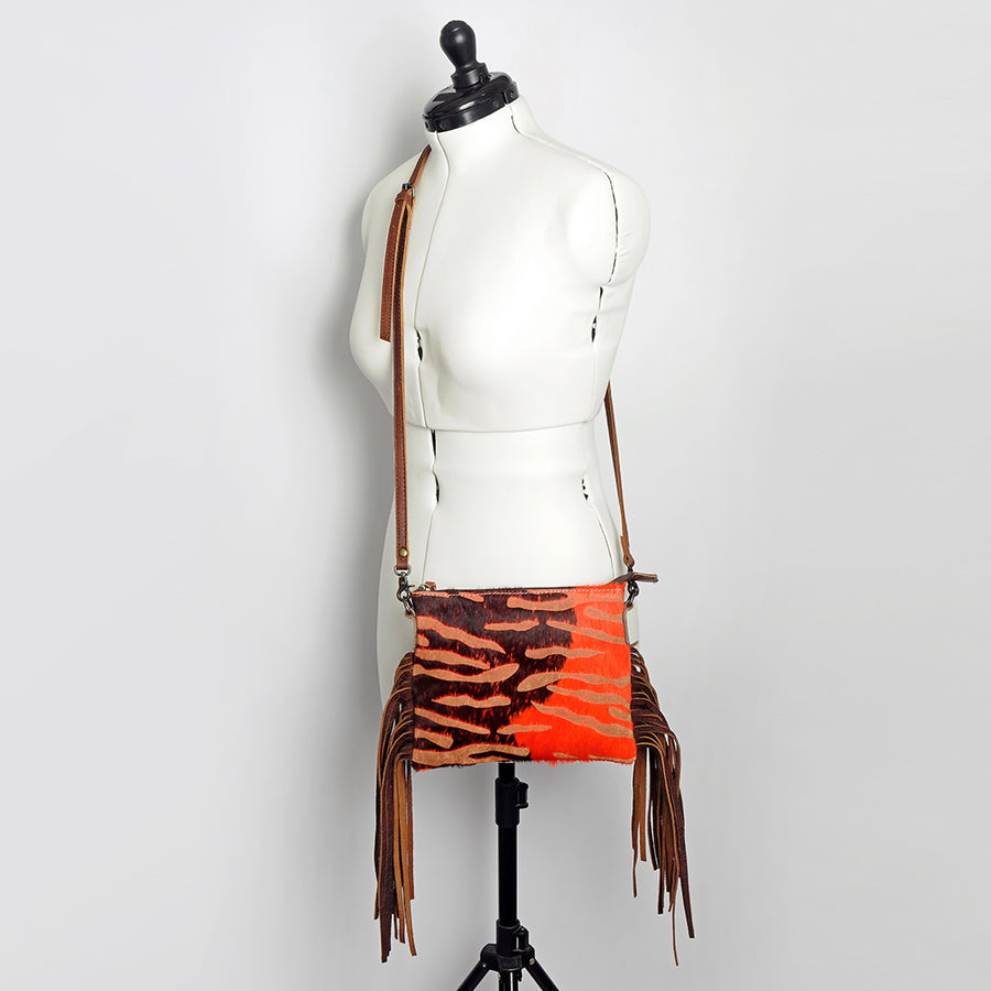 American Darling Western Small Crossbody Bag – Genuine Hair-On Cowhide Leather with Fringes, Adjustable Strap, Handcrafted in Texas