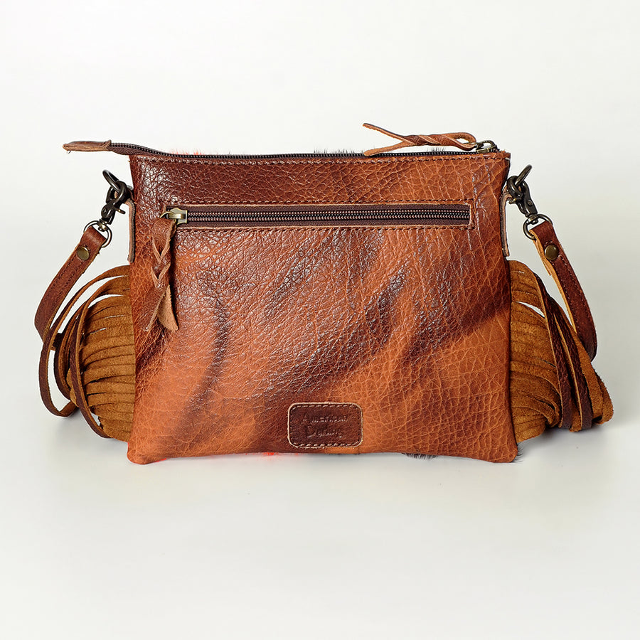 American Darling Western Small Crossbody Bag – Genuine Hair-On Cowhide Leather with Fringes, Adjustable Strap, Handcrafted in Texas