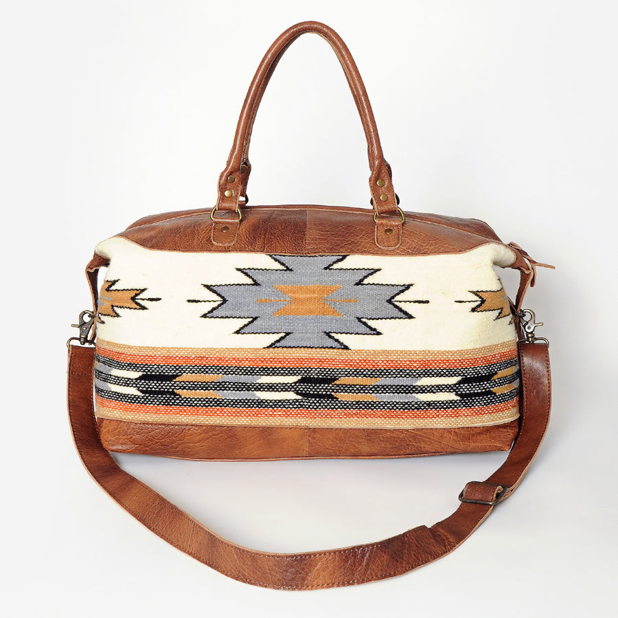 American Darling Duffel Bag Handcrafted from Hand Woven Saddle Blanket and Genuine Leather with YKK Zipper and Large Capacity