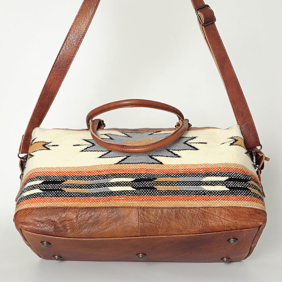 American Darling Duffel Bag Handcrafted from Hand Woven Saddle Blanket and Genuine Leather with YKK Zipper and Large Capacity