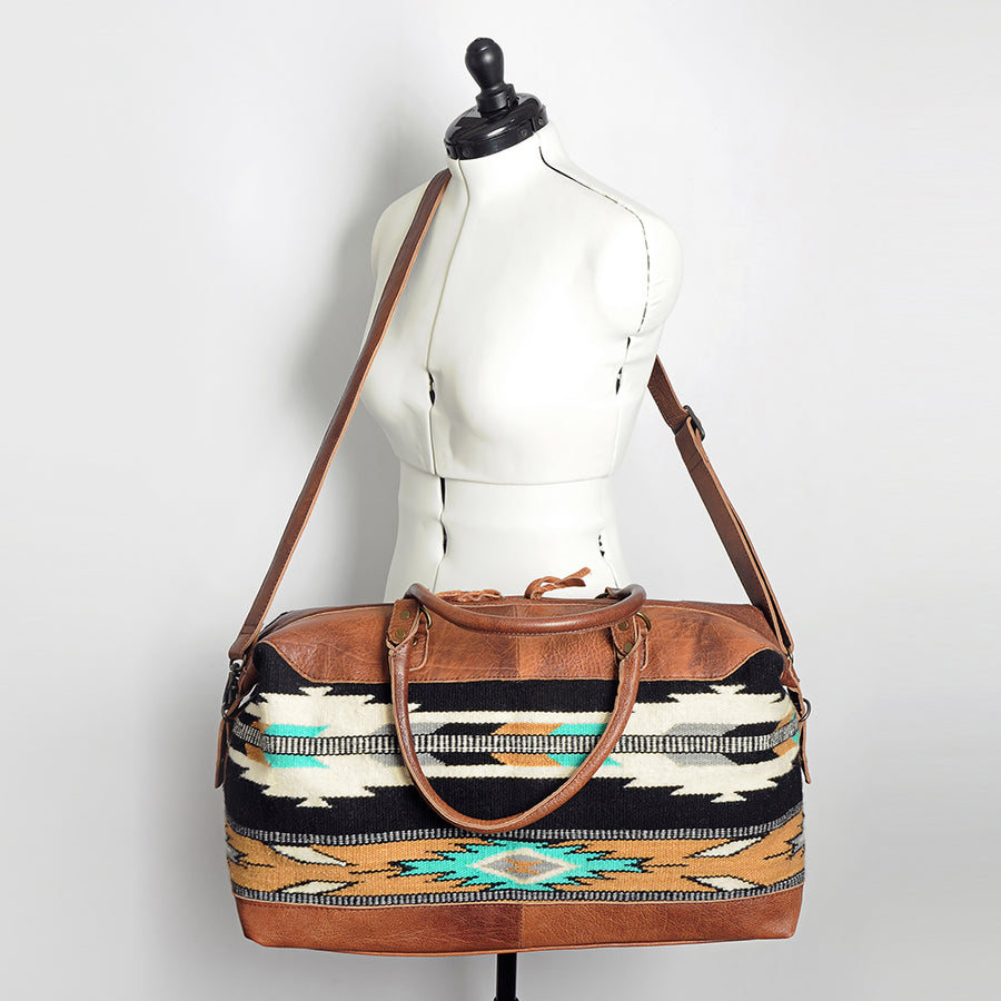 American Darling Duffel Bag Handcrafted from Hand Woven Saddle Blanket and Genuine Leather with YKK Zipper and Large Capacity