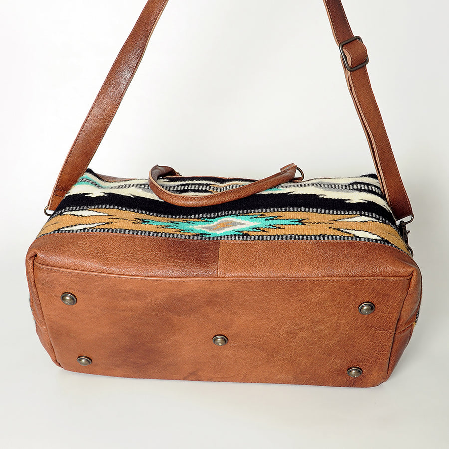 American Darling Duffel Bag Handcrafted from Hand Woven Saddle Blanket and Genuine Leather with YKK Zipper and Large Capacity