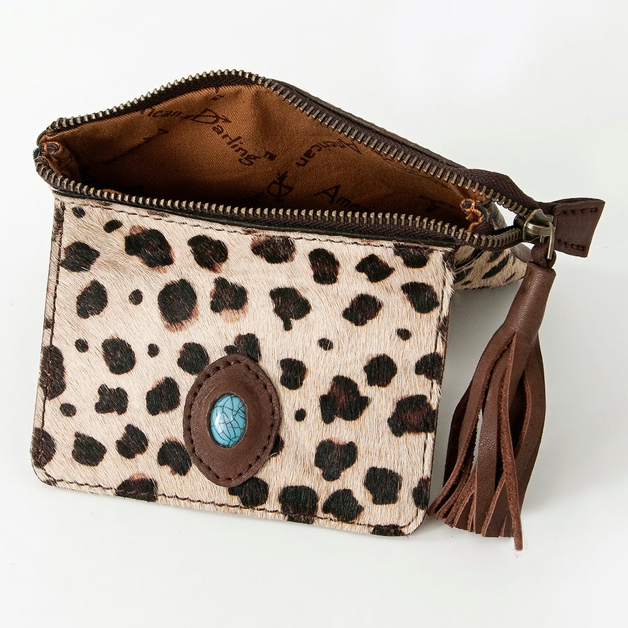 American Darling Coin Purse Hair-On Hand Tooled Genuine Leather Women Bag Western Handbag
