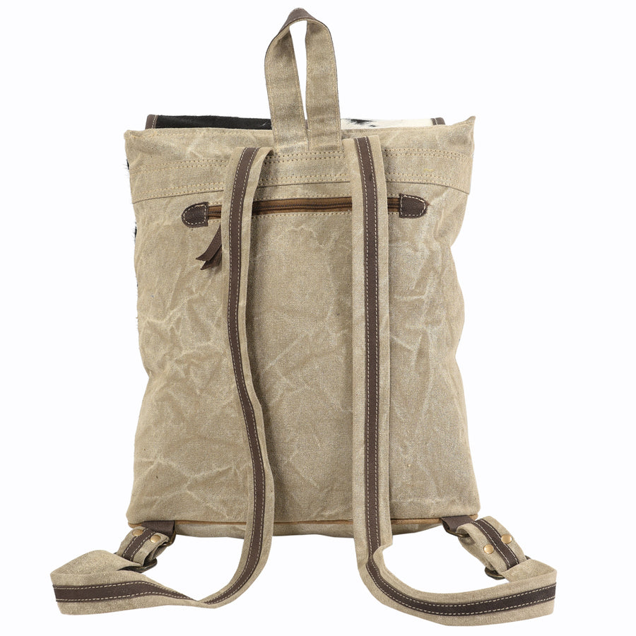 Ohlay Western Cowhide Backpack Women Genuine Top Grain Leather Canvas Travel Bag Hair-On Hide Design Vintage Rucksack