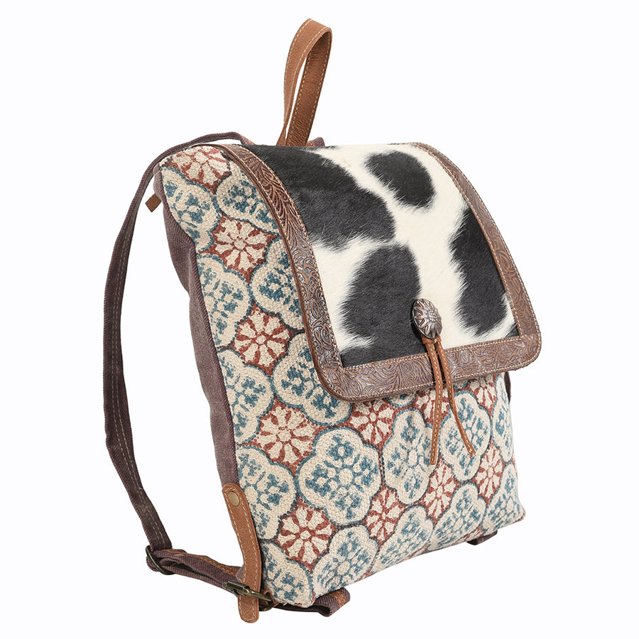 OHLAY Backpack Hand Tooled Upcycled Canvas Hair-On Genuine Leather Women Bag Western Handbag Purse Womens Handbags