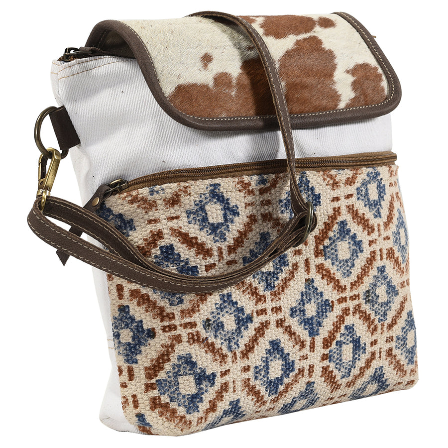 OHLAY Cross Body Upcycled Wool Canvas Embossed Hair-On Genuine Leather Women Bag Western Handbag Purse Womens Handbags