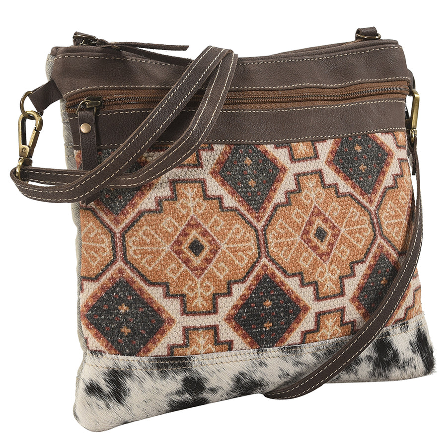 OHLAY Cross Body Upcycled Wool Canvas Embossed Hair-On Genuine Leather Women Bag Western Handbag Purse Womens Handbags