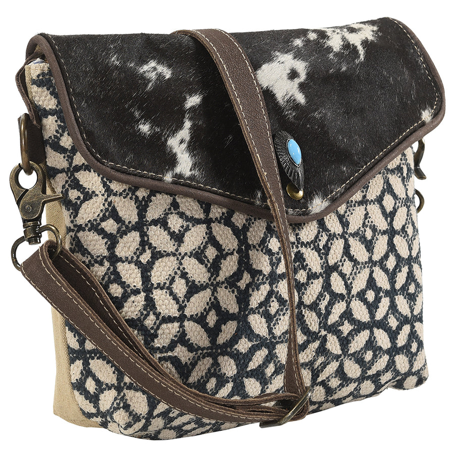 OHLAY Cross Body Upcycled Wool Canvas Embossed Hair-On Genuine Leather Women Bag Western Handbag Purse Womens Handbags
