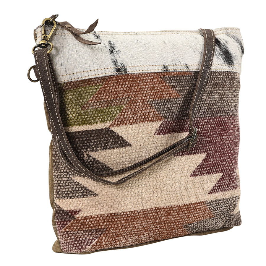 OHLAY Cross Body Upcycled Wool Canvas Embossed Hair-On Genuine Leather Women Bag Western Handbag Purse Womens Handbags