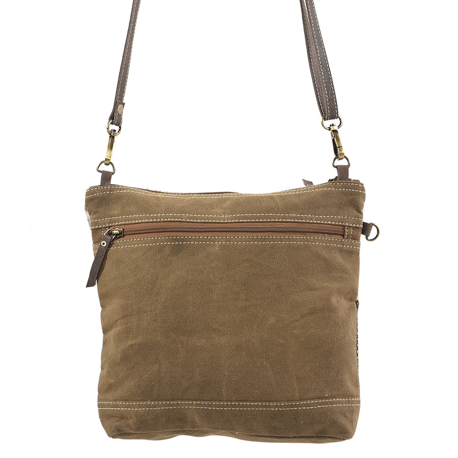 OHLAY Cross Body Upcycled Wool Canvas Embossed Hair-On Genuine Leather Women Bag Western Handbag Purse Womens Handbags