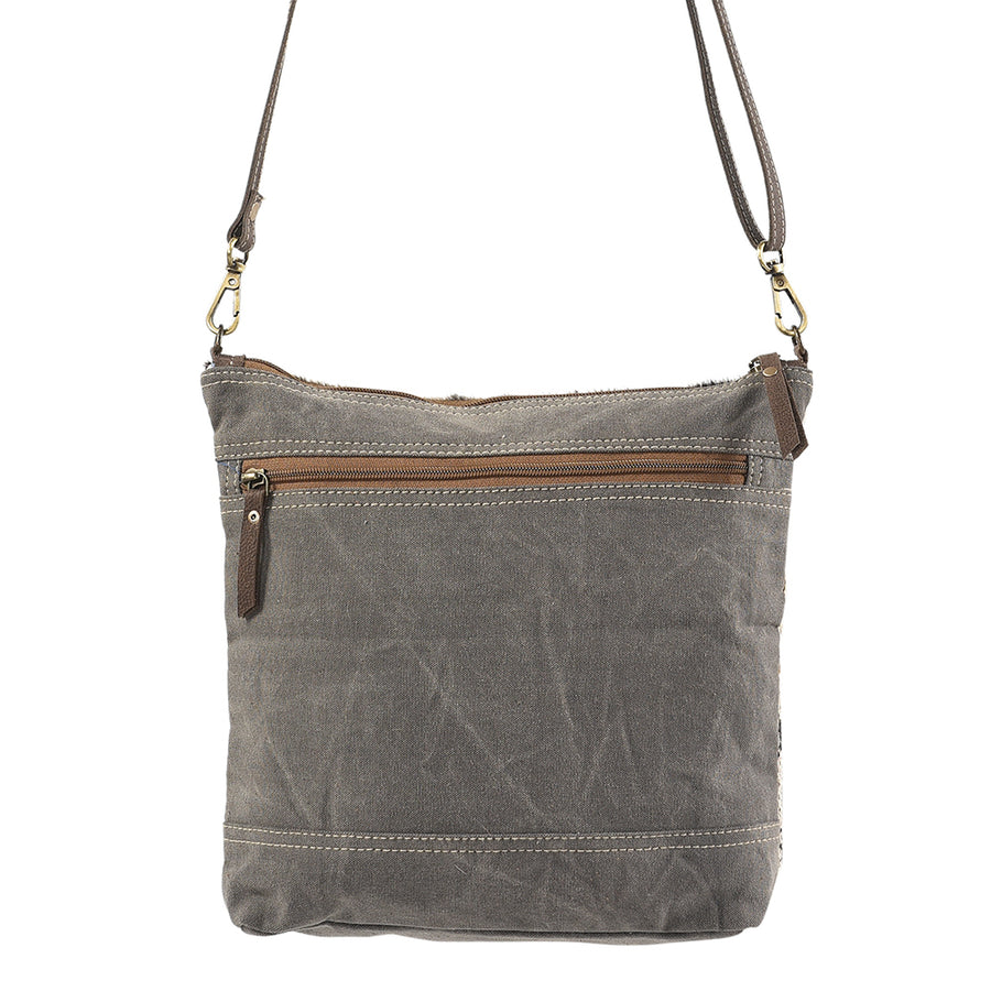 OHLAY Cross Body Upcycled Wool Canvas Embossed Hair-On Genuine Leather Women Bag Western Handbag Purse Womens Handbags