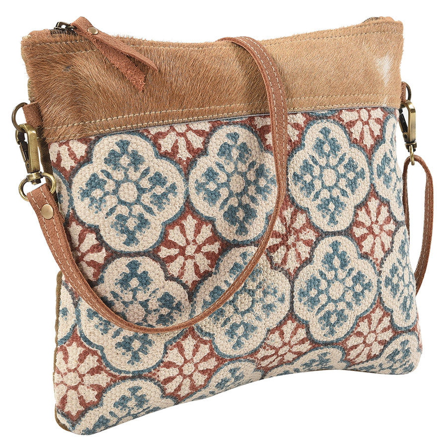 OHLAY Cross Body Upcycled Wool Canvas Embossed Hair-On Genuine Leather Women Bag Western Handbag Purse Womens Handbags