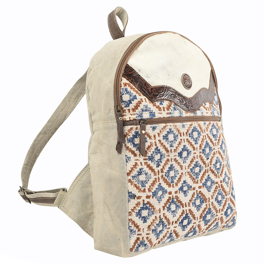 OHLAY Backpack Hand Tooled Upcycled Canvas Hair-On Genuine Leather Women Bag Western Handbag Purse Womens Handbags