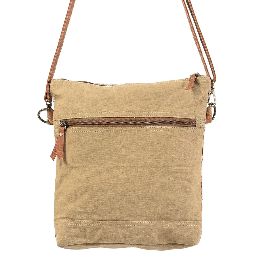 OHLAY Cross Body Upcycled Wool Canvas Embossed Hair-On Genuine Leather Women Bag Western Handbag Purse Womens Handbags