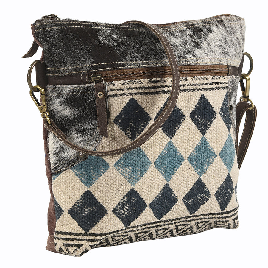 OHLAY Cross Body Upcycled Wool Canvas Embossed Hair-On Genuine Leather Women Bag Western Handbag Purse Womens Handbags