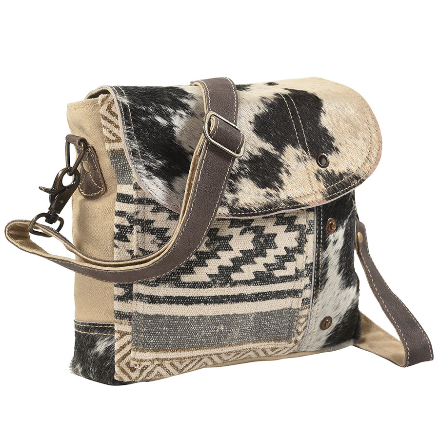 OHLAY Large Crossbody Upcycled Wool Canvas Hair-on Genuine Leather women bag western handbag purse