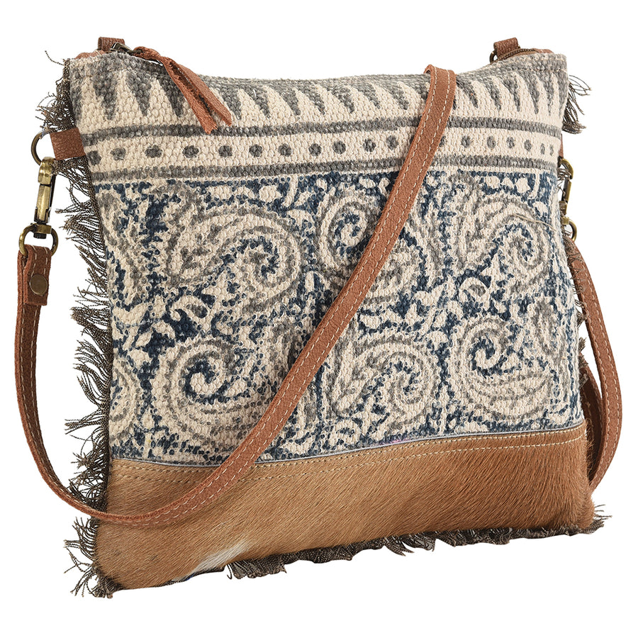 OHLAY Cross Body Upcycled Wool Canvas Embossed Hair-On Genuine Leather Women Bag Western Handbag Purse Womens Handbags