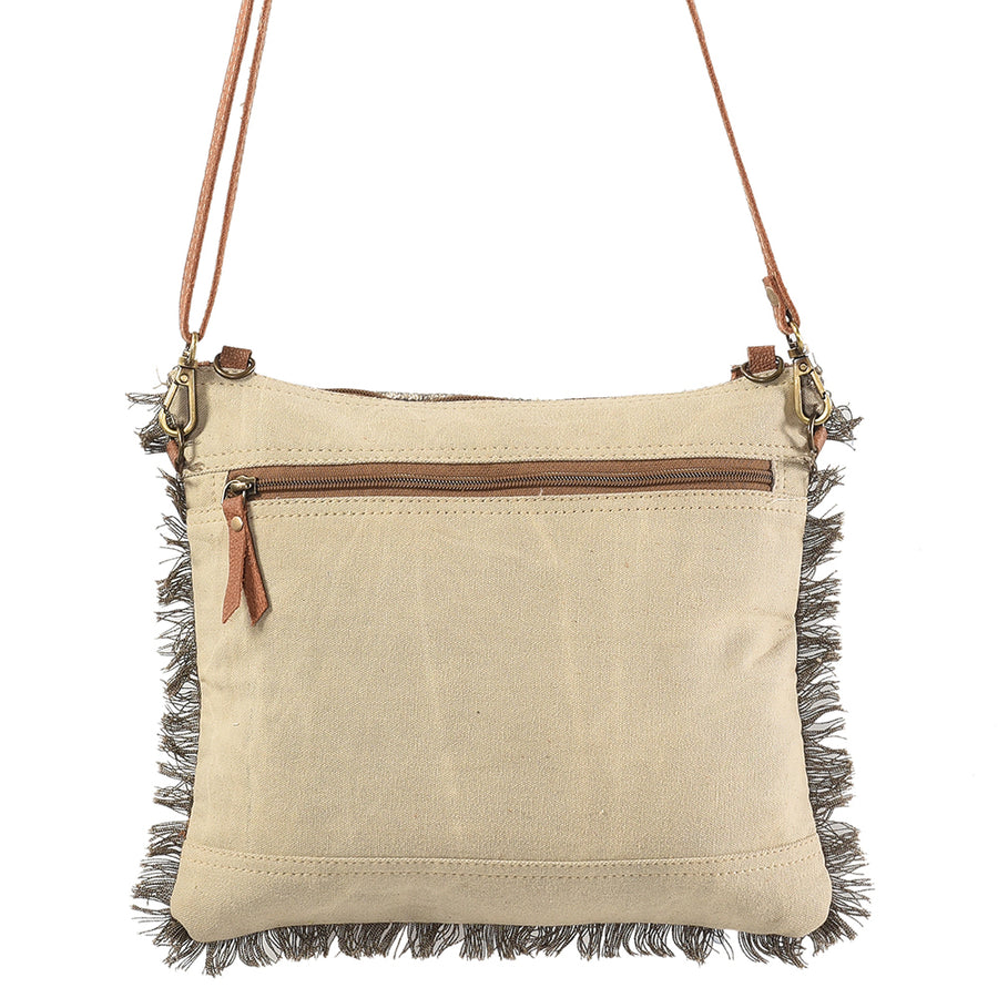 OHLAY Cross Body Upcycled Wool Canvas Embossed Hair-On Genuine Leather Women Bag Western Handbag Purse Womens Handbags