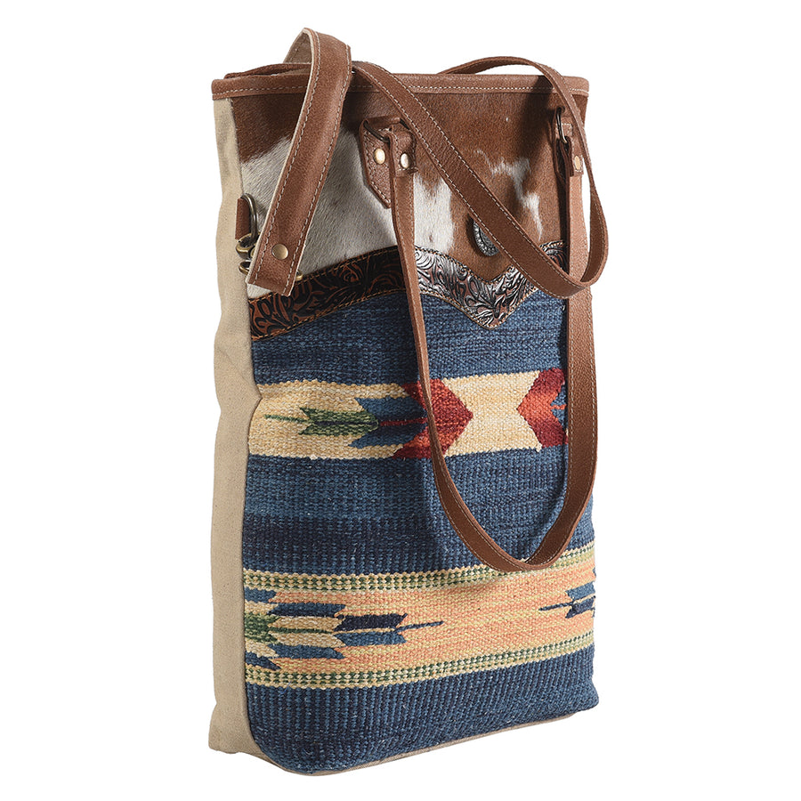 OHLAY KB160 TOTE Hand Tooled Upcycled Wool Canvas Hair-on Genuine Leather women bag western handbag purse