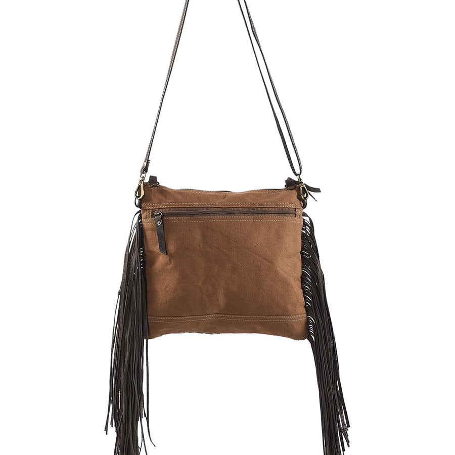OHLAY Cross Body Upcycled Wool Canvas Embossed Hair-On Genuine Leather Women Bag Western Handbag Purse Womens Handbags