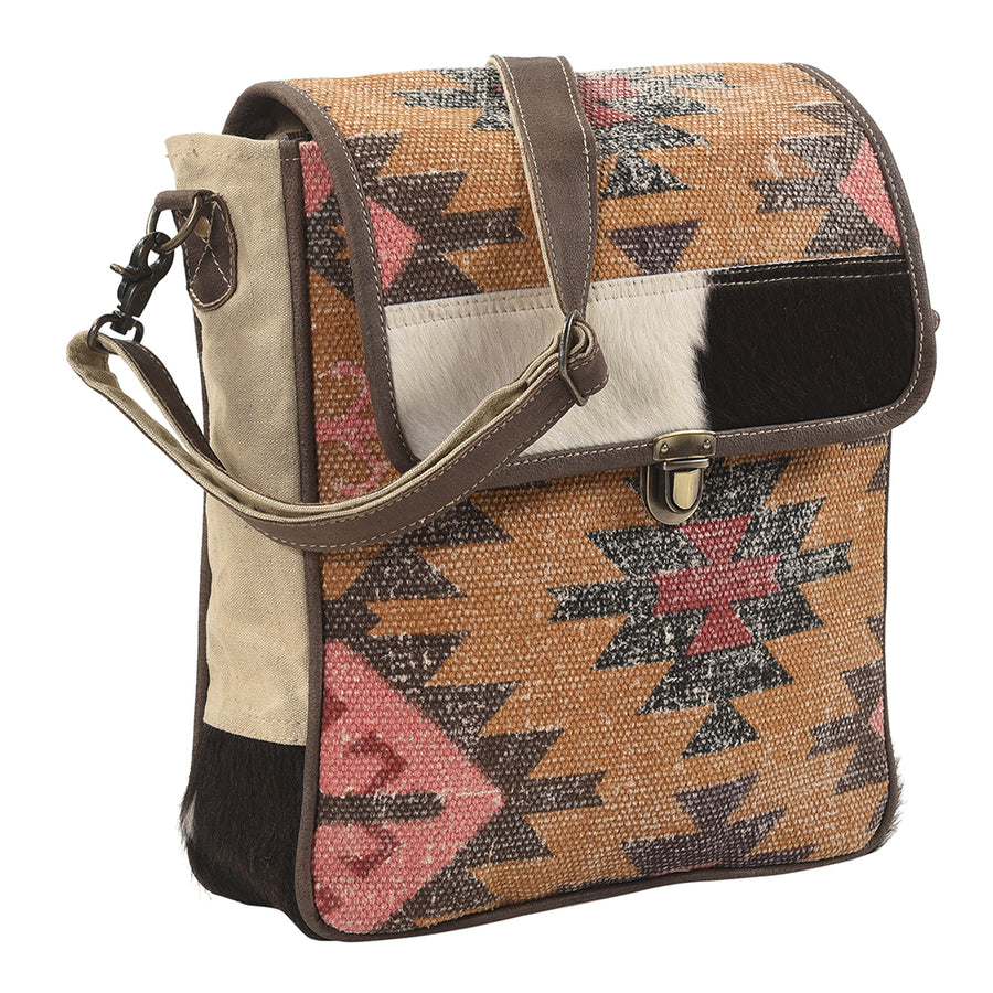 OHLAY Messenger Upcycled Wool Canvas Hair-on Genuine Leather women bag western handbag purse