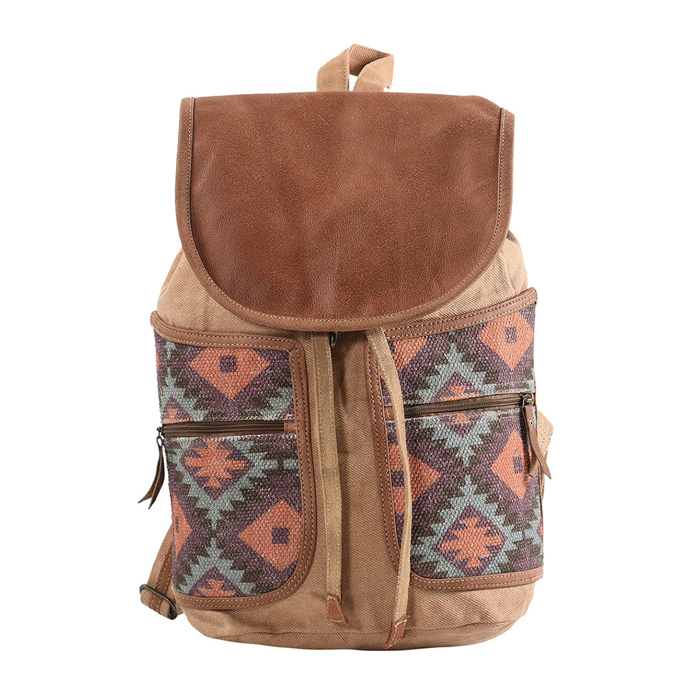 OHLAY KB178 Backpack Upcycled Canvas Genuine Leather women bag western handbag purse