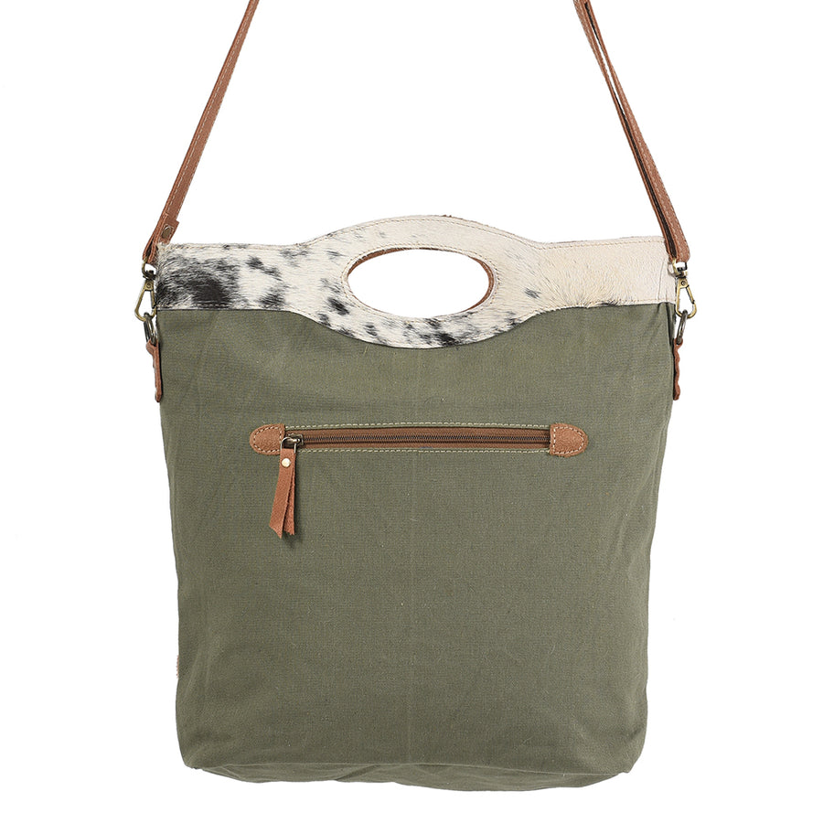 OHLAY Cross Body Upcycled Wool Canvas Embossed Hair-On Genuine Leather Women Bag Western Handbag Purse Womens Handbags