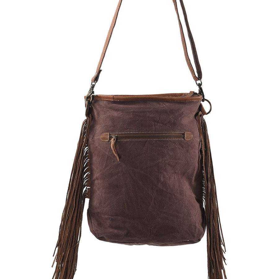 OHLAY Cross Body Upcycled Wool Canvas Embossed Hair-On Genuine Leather Women Bag Western Handbag Purse Womens Handbags