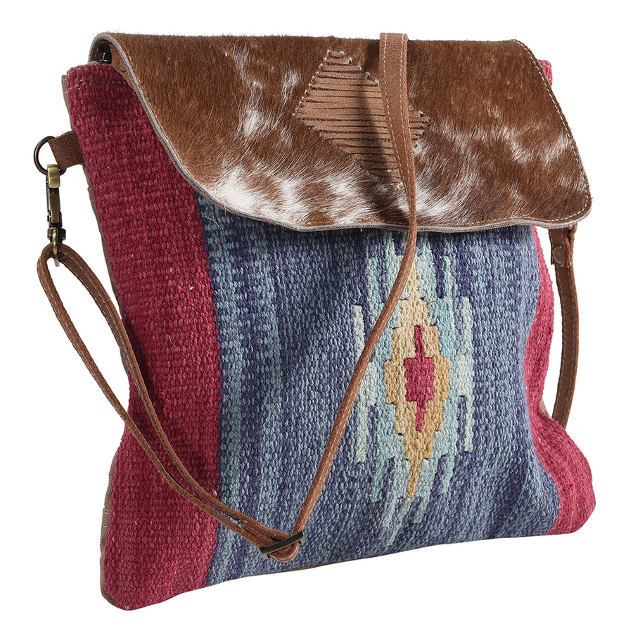 OHLAY Cross Body Upcycled Wool Canvas Embossed Hair-On Genuine Leather Women Bag Western Handbag Purse Womens Handbags