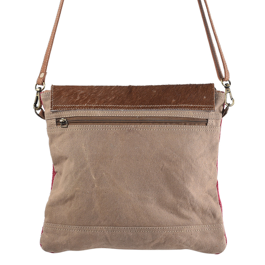OHLAY Cross Body Upcycled Wool Canvas Embossed Hair-On Genuine Leather Women Bag Western Handbag Purse Womens Handbags