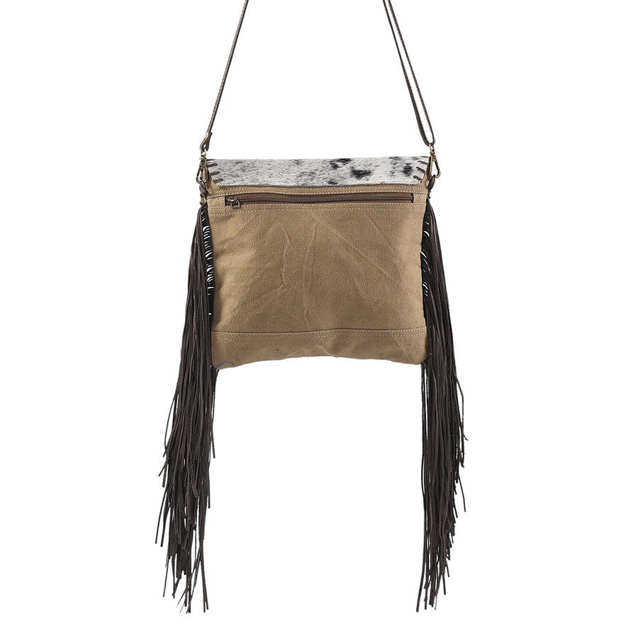 OHLAY Cross Body Upcycled Wool Canvas Embossed Hair-On Genuine Leather Women Bag Western Handbag Purse Womens Handbags