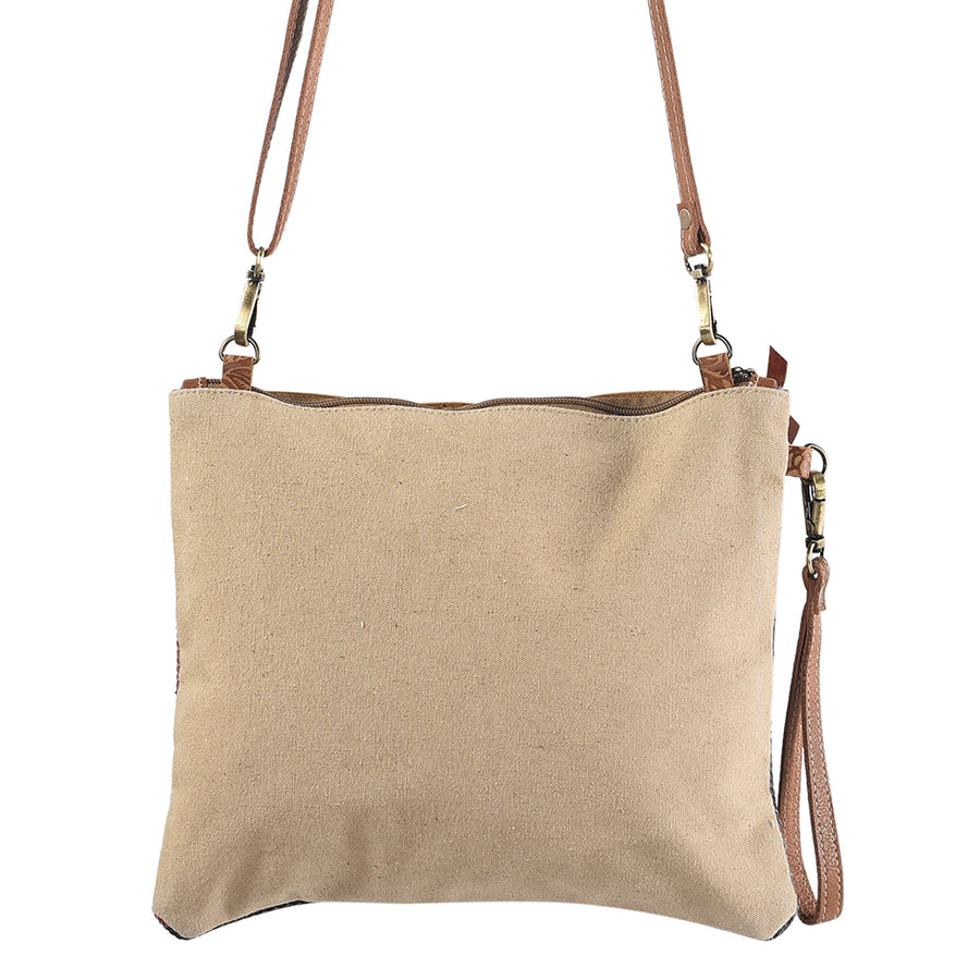 OHLAY Cross Body Upcycled Wool Canvas Embossed Genuine Leather Women Bag Western Handbag Purse Womens Handbags Belt Summer