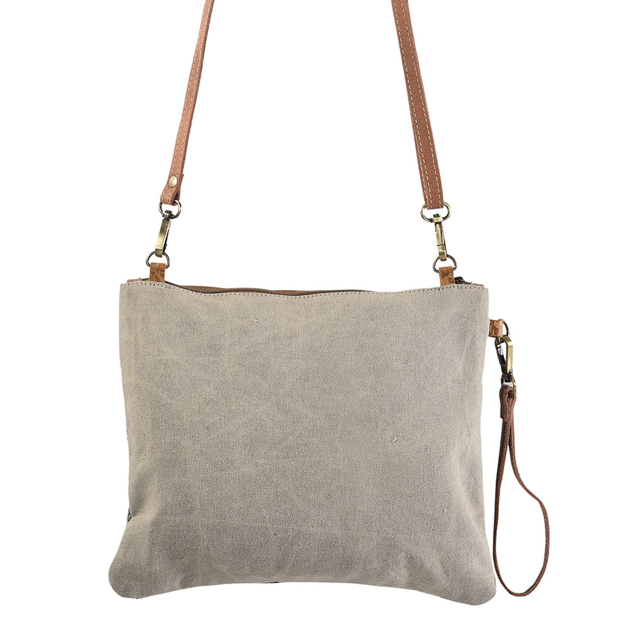 OHLAY Cross Body Upcycled Wool Canvas Embossed Genuine Leather Women Bag Western Handbag Purse Womens Handbags Belt Summer