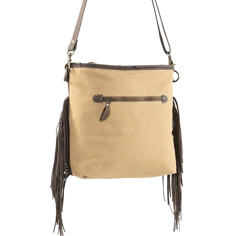 OHLAY Cross Body Upcycled Wool Canvas Embossed Genuine Leather Women Bag Western Handbag Purse Womens Handbags Belt Summer