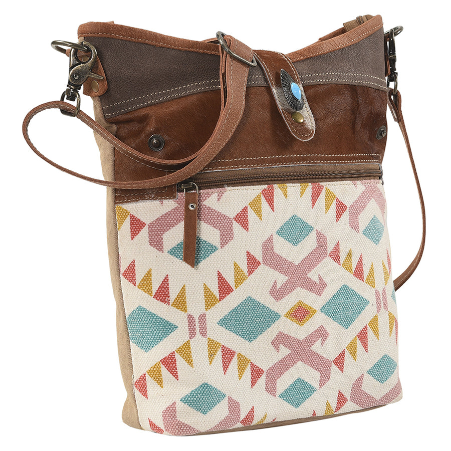 OHLAY Large Crossbody Upcycled Canvas Hair-on Genuine Leather women bag western handbag purse