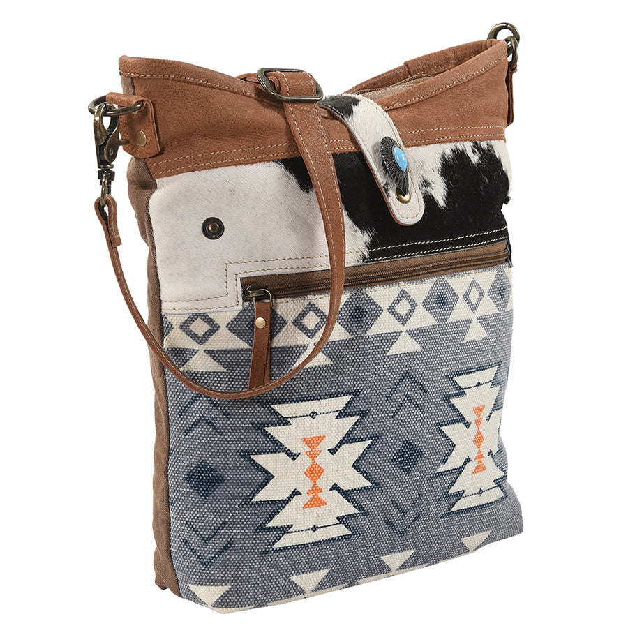 OHLAY Large Crossbody Upcycled Canvas Hair-on Genuine Leather women bag western handbag purse