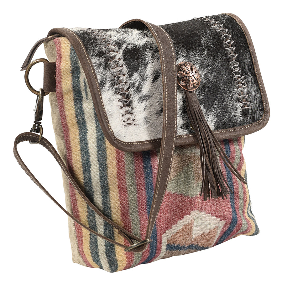 OHLAY Messenger Upcycled Wool Canvas Hair-on Genuine Leather women bag western handbag purse